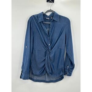 Soho Jeans Lyocell Chambray Tie Front Blouse Soft Denim Shirt Small Boho